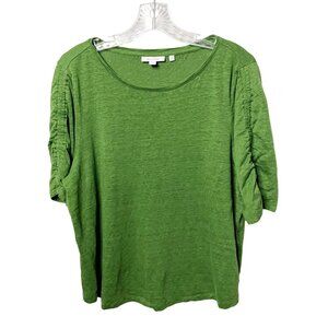 Chico's Pullover Shirt Women's Size3 US XL Green 100% Linen Short Cinched Sleeve
